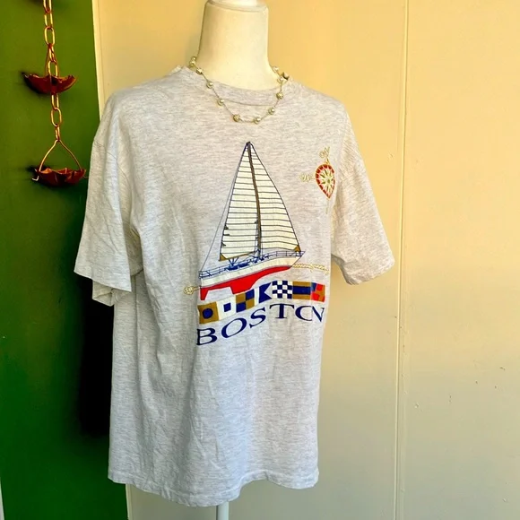 Vintage 80s 90s Single Stitch Boston Sailboat T-Shirt - Picture 1 of 8
